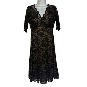 CAbi Womens Black Lace Dress Scallop Neck Elbow Sleeve Lined Whimsigoth Illusion